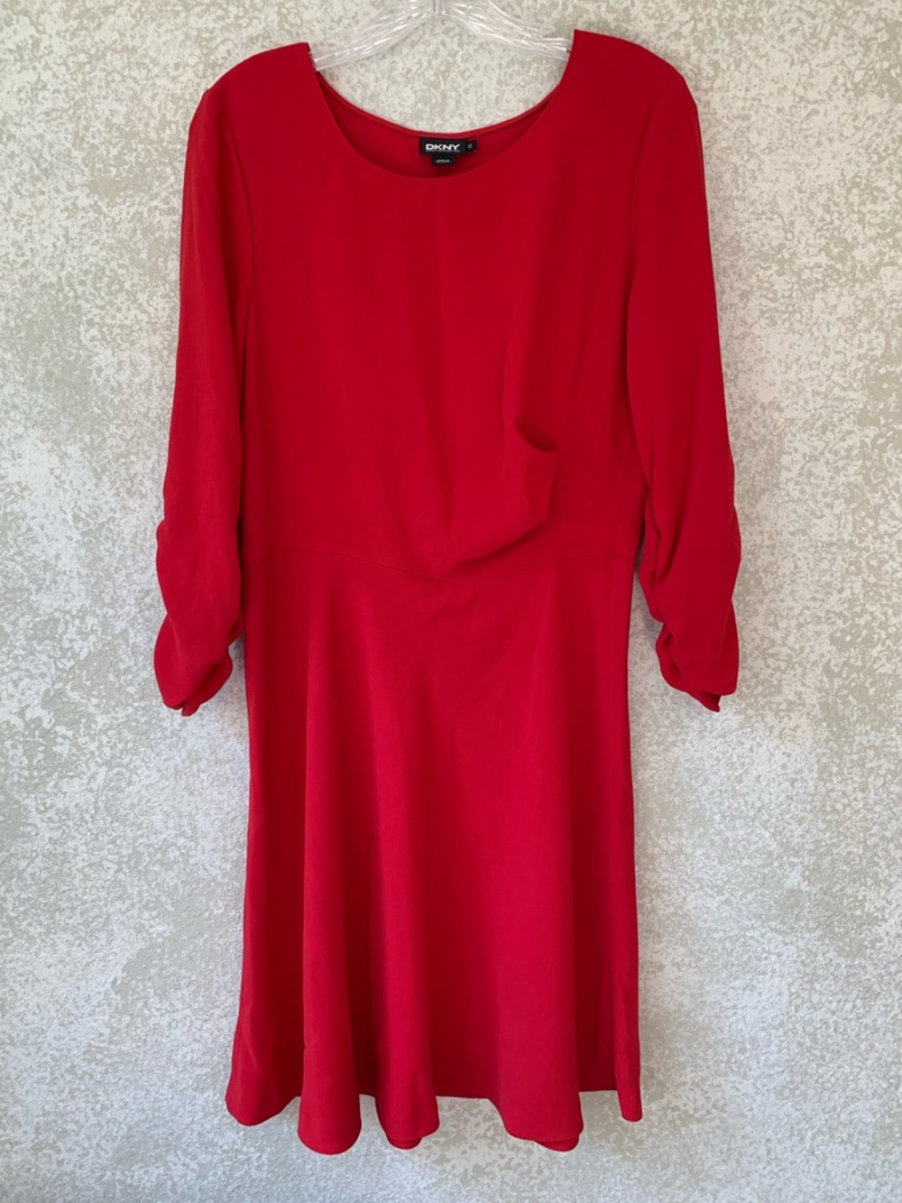 DKNY Red‎ Scoop Neck Fit-and-Flare Dress Waist Detail Size 12 Office Party Date